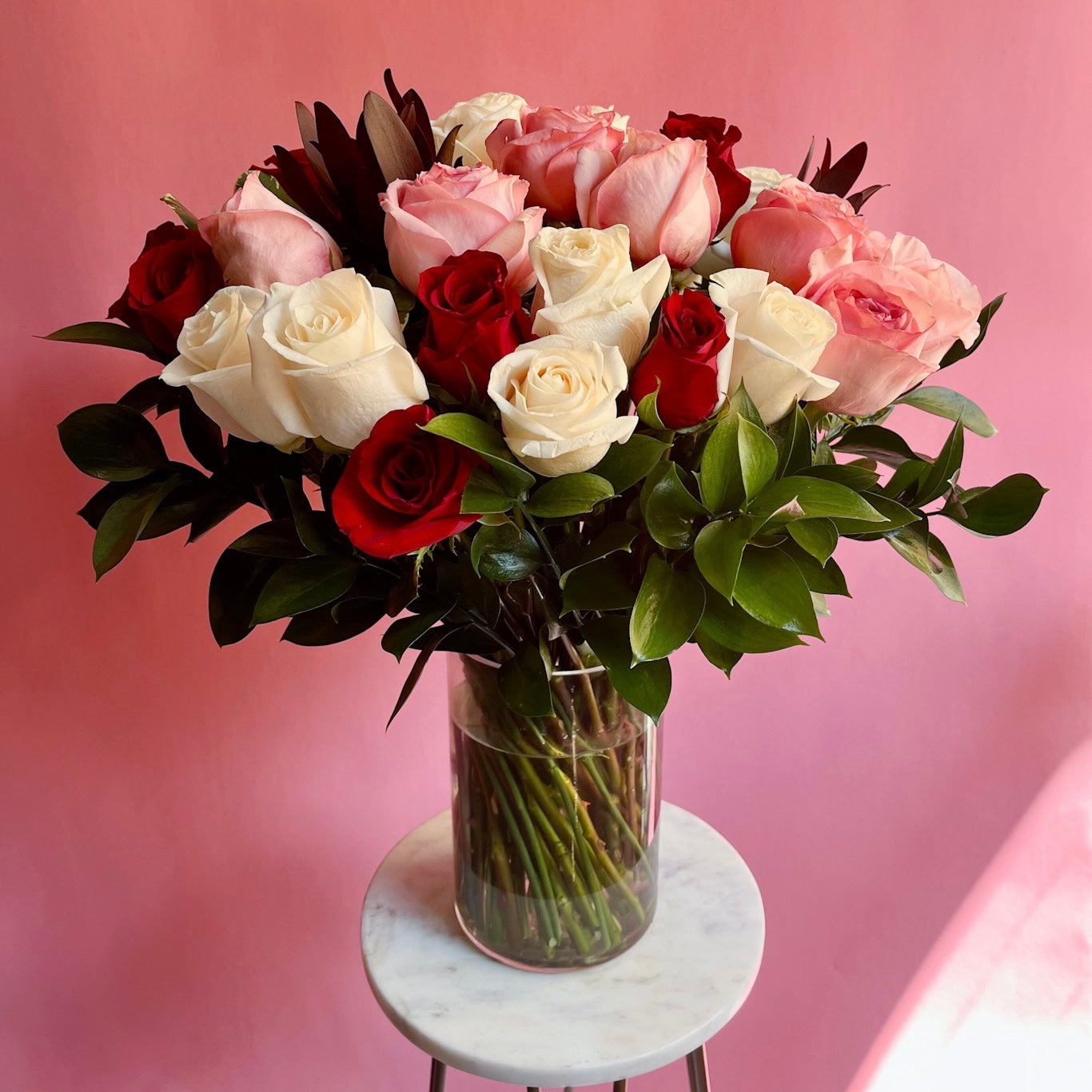 Pink, Red, White Vase Arrangement