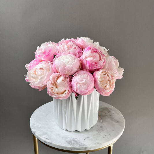 Blush Peonies in a White Vase