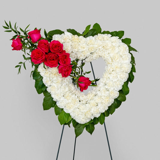 Funeral Open Heart ( White Carnations and Hot Pink Roses)