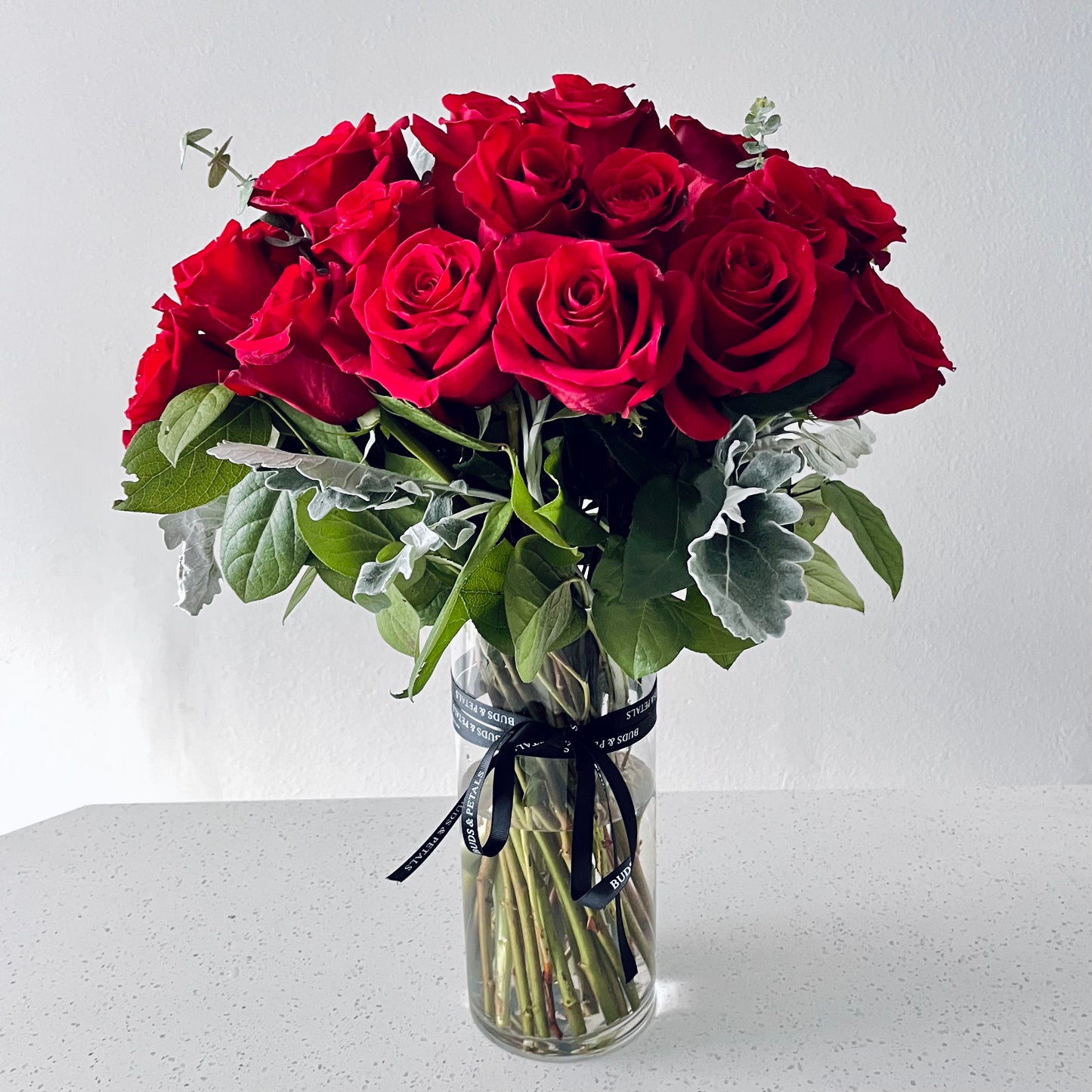 Two Dozen Premium Red Roses in a Modern Vase
